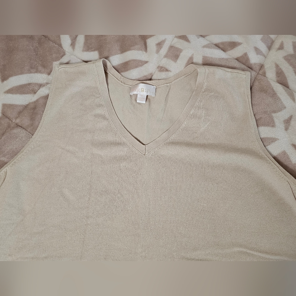 Belle Kim Gravel Women's Beige Sleeveless Sweater Top XL Excellent - Picture 3 of 5